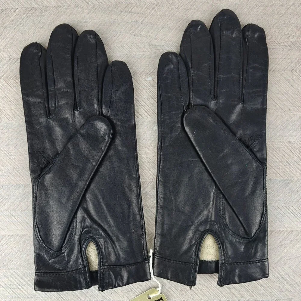 Vintage Fownes Womens Genuine Leather Black Gloves Acrylic Lined Size 7